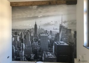 fotobehang slaapkamer New York skyline zwart-wit