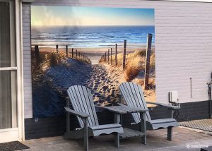 Fotopaneel buiten - Duinen met uitzicht op het strand en zee 2